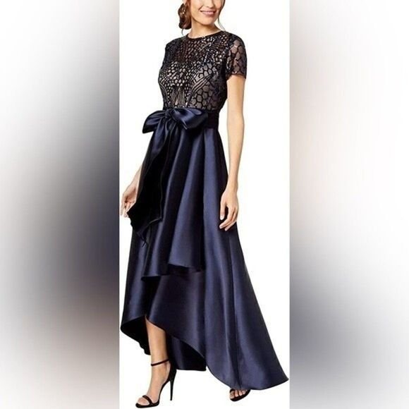 R&M Richards Women's Size Short Sleeve Sequin-Embellished High-Low Gown - Picture 2 of 12